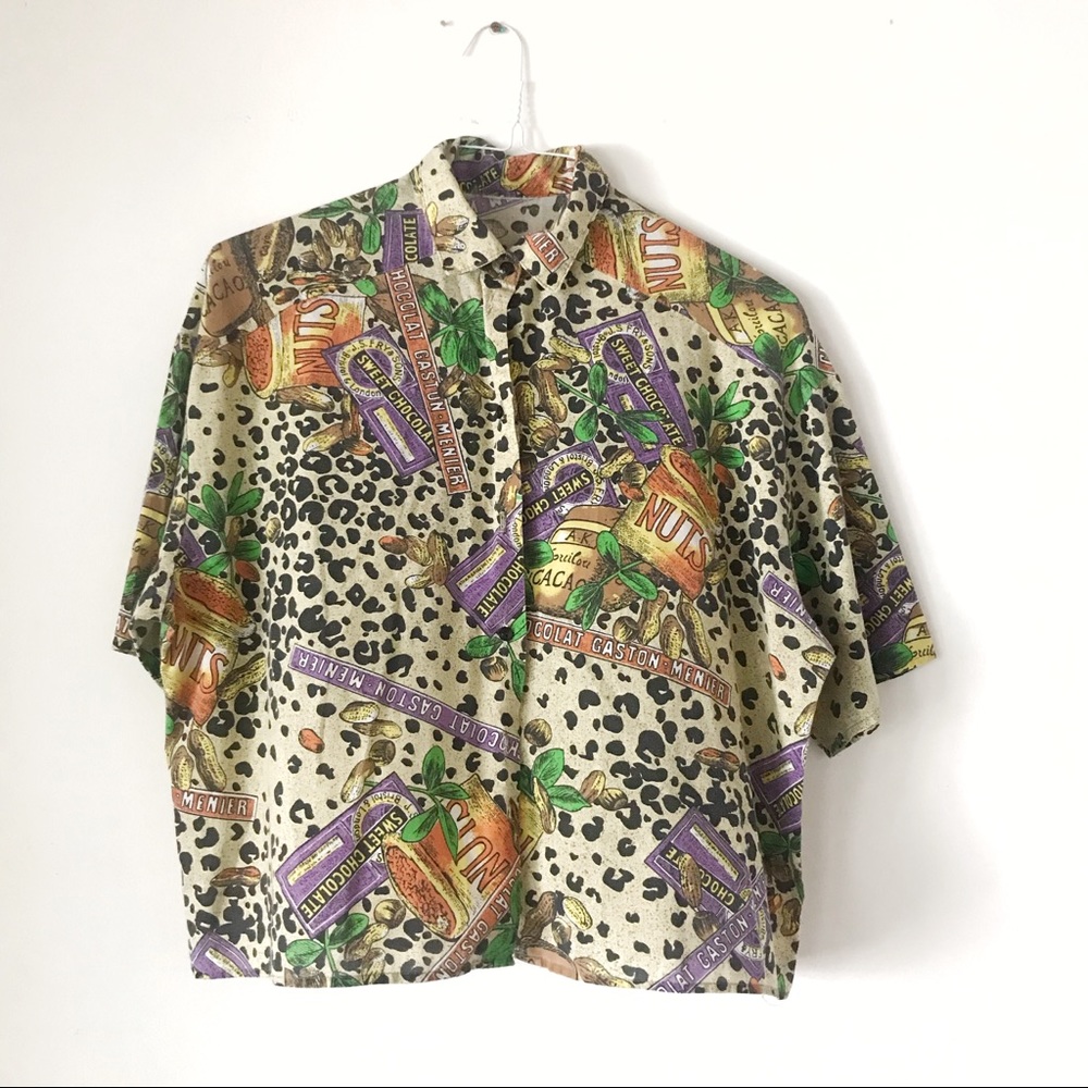 Vintage chocolate themed blouse size M L